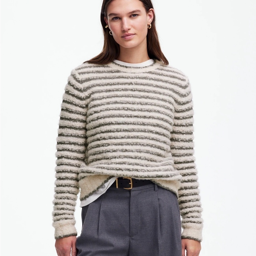 Madewell graphite stripe Bouclé-Knit Crewneck Sweater